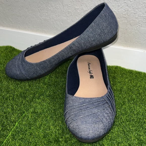 American Eagle Denim Twist Toe Preppy Casual Ballet Office Flats - Picture 7 of 10